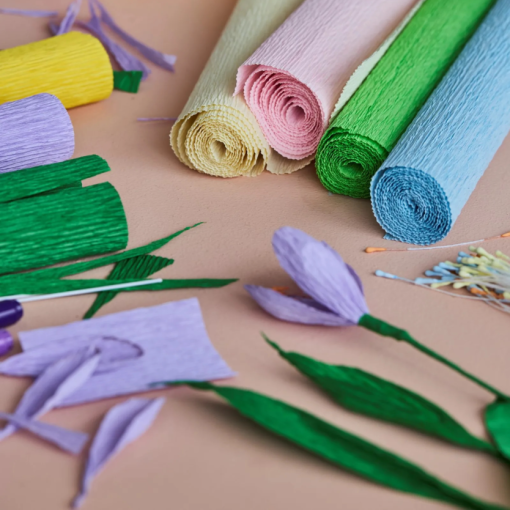Rolls of pastel coloured crepe paper