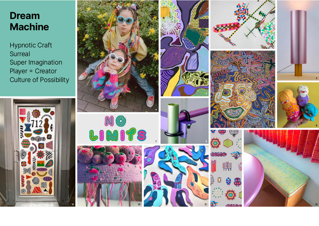 Moodboard of Dream Machine by TrendBible. Compilation of retail trends for kids market