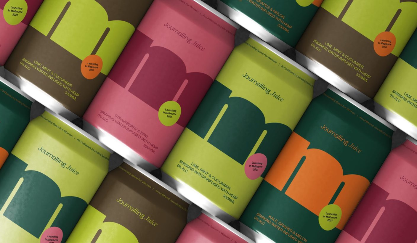 Multiple drinks cans with matte labels of different colours